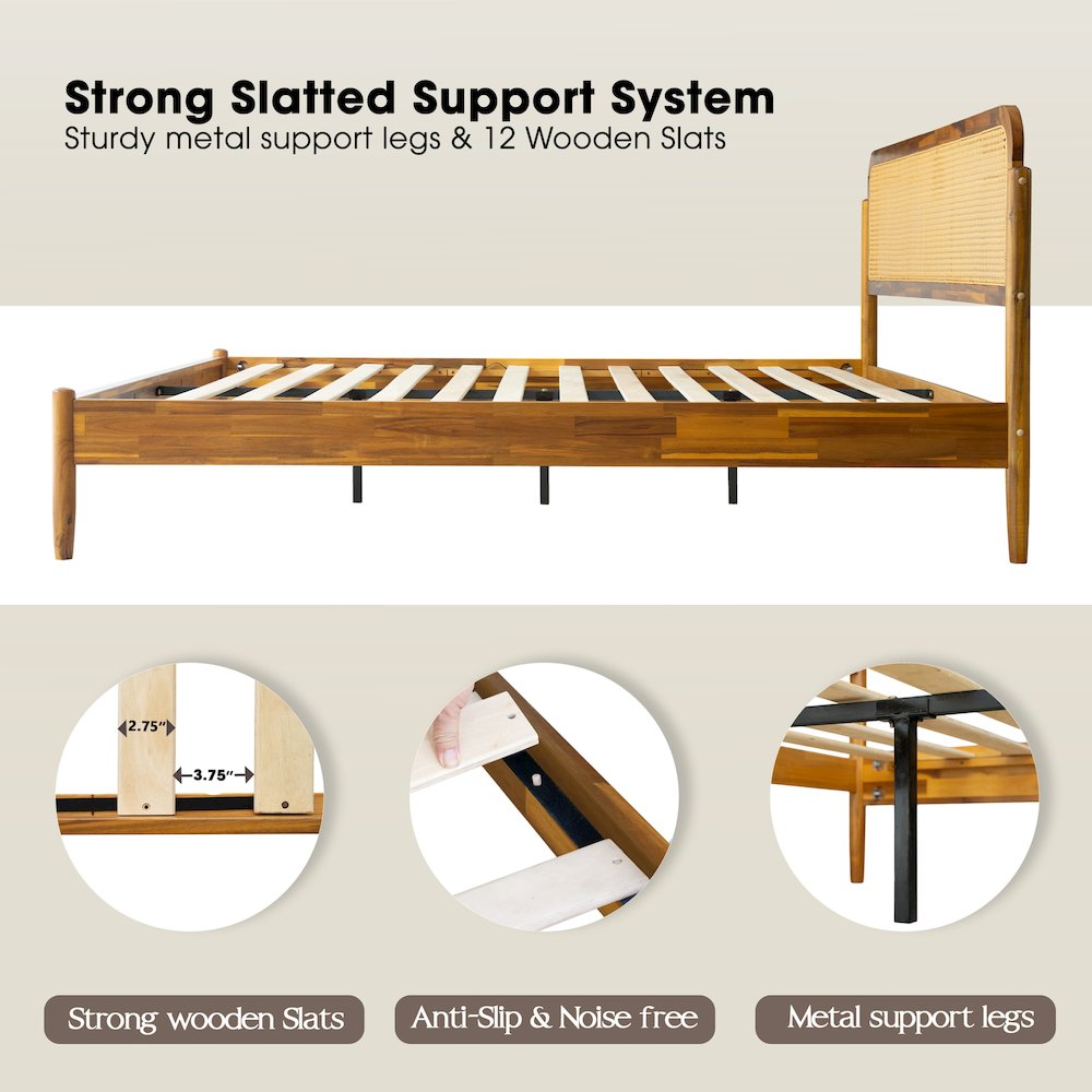 JMK-38 King Wooden Platform Bed Frame, Acacia Honey Finish, Traditional Style. Picture 3
