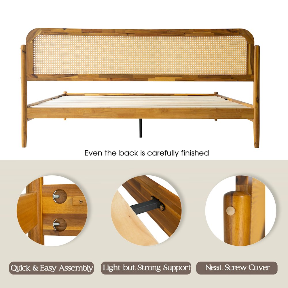 JMK-38 King Wooden Platform Bed Frame, Acacia Honey Finish, Traditional Style. Picture 4