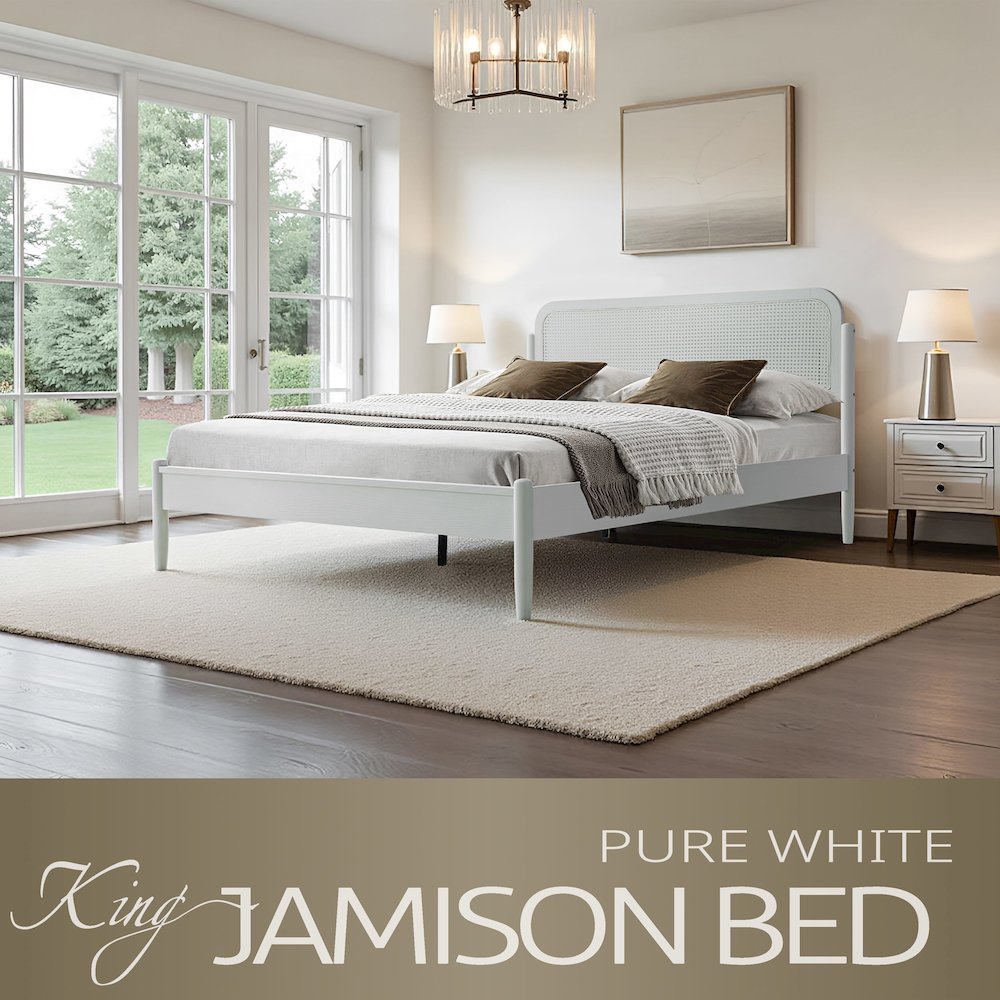 King Wooden Platform Bed Frame, Pure White Finish, Traditional Style. Picture 6