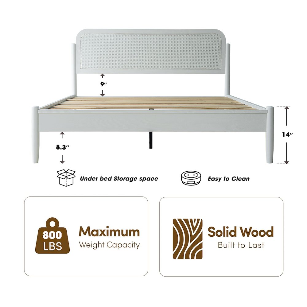 King Wooden Platform Bed Frame, Pure White Finish, Traditional Style. Picture 1
