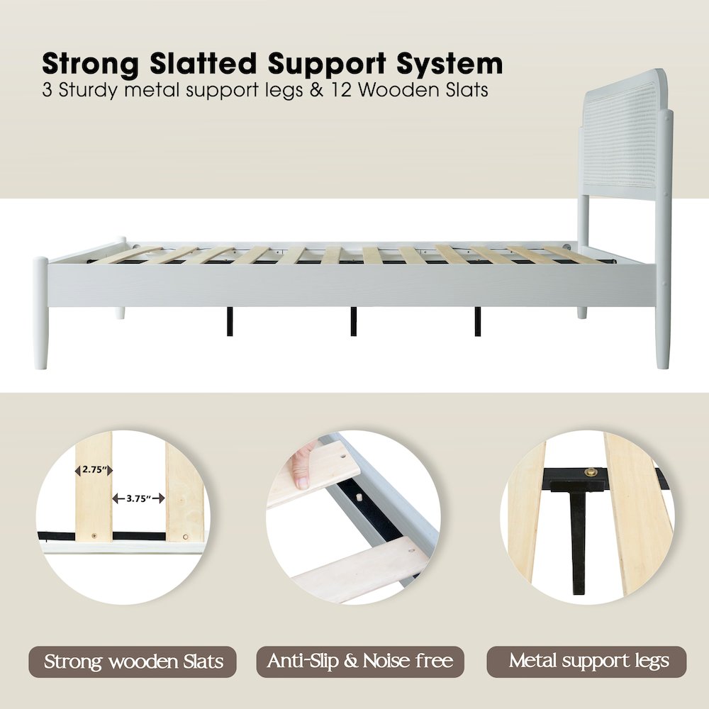 King Wooden Platform Bed Frame, Pure White Finish, Traditional Style. Picture 3