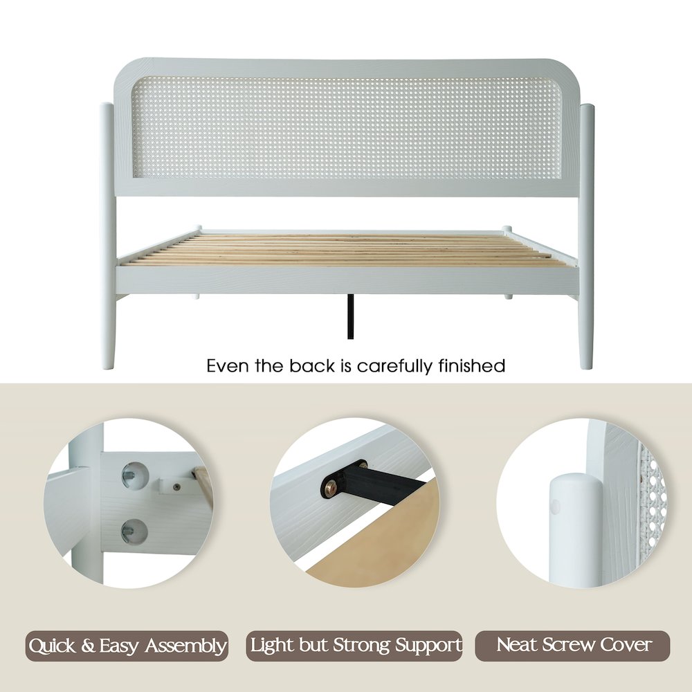 King Wooden Platform Bed Frame, Pure White Finish, Traditional Style. Picture 4