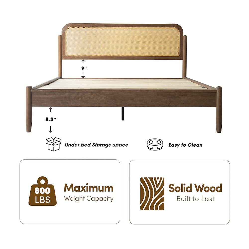 Queen Wooden Platform Bed Frame, Barnwood Finish, Traditional Style. Picture 1