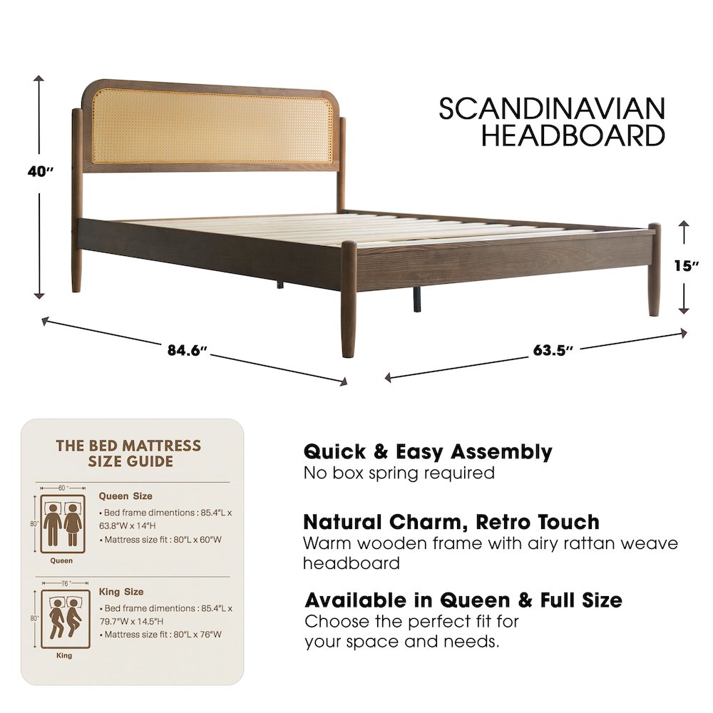 Queen Wooden Platform Bed Frame, Barnwood Finish, Traditional Style. Picture 2