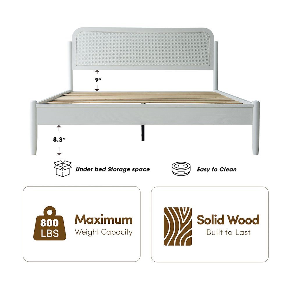 Queen Wooden Platform Bed Frame, Pure White Finish, Traditional Style. Picture 1