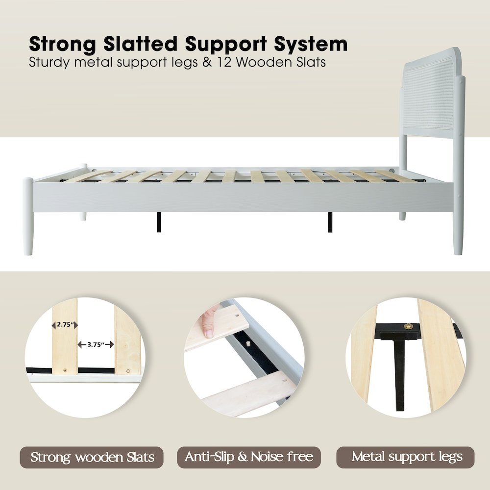 Queen Wooden Platform Bed Frame, Pure White Finish, Traditional Style. Picture 3