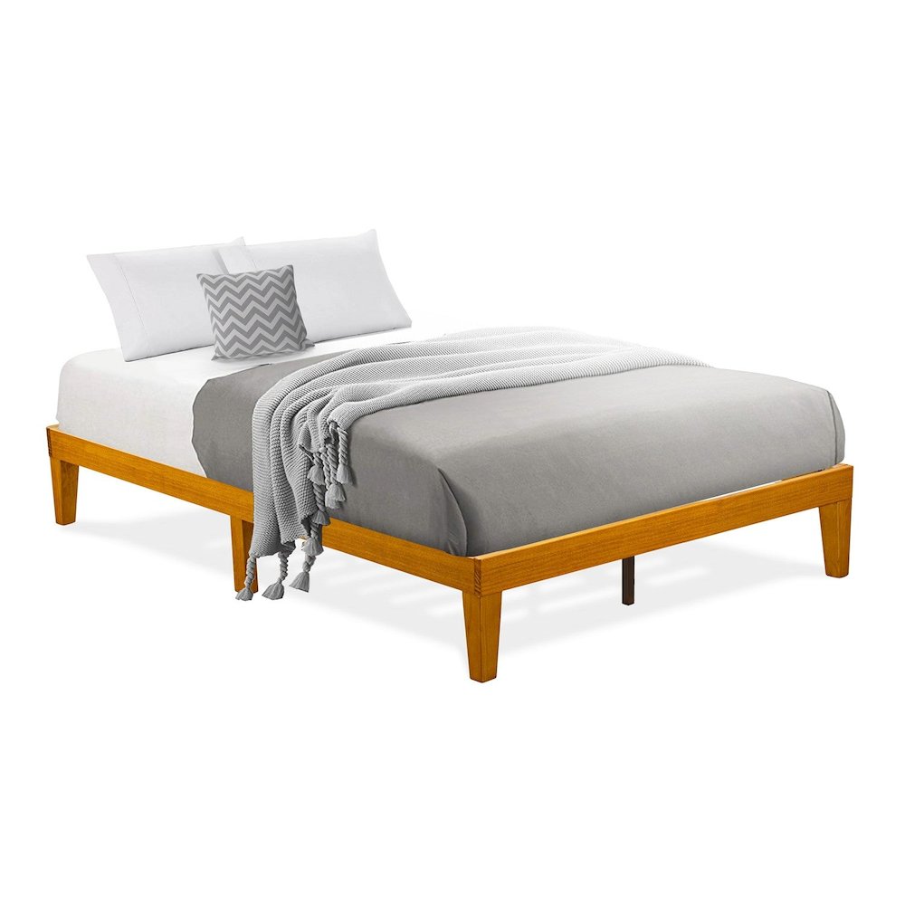 Full Size Platform Bed Frame with 4 Legs and 2 Extra Center Legs - Oak Finish. Picture 9