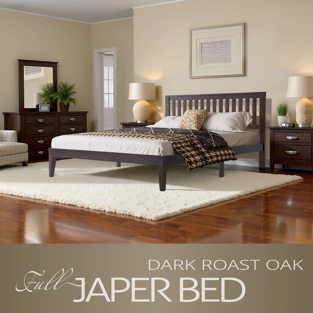 Full Wooden Platform Bed Frame, Dark Roast Oak Finish, Morden Style. Picture 6