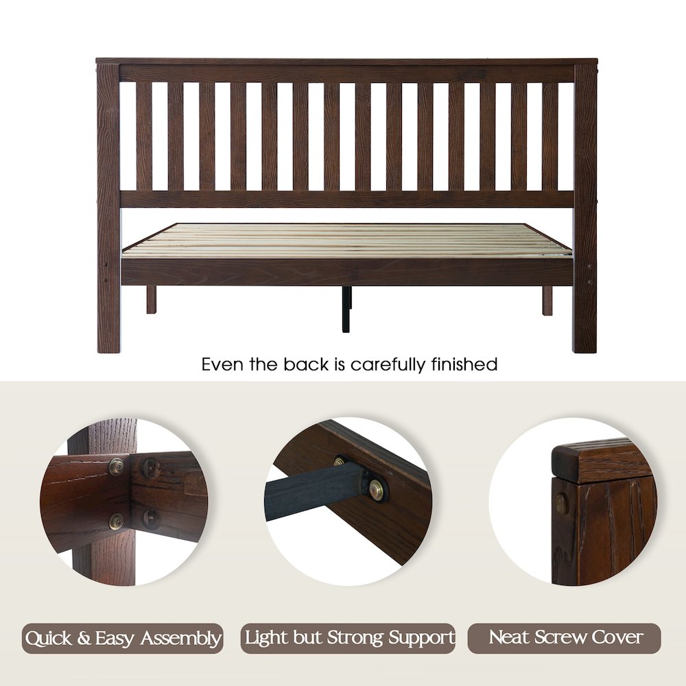 Full Wooden Platform Bed Frame, Dark Roast Oak Finish, Morden Style. Picture 4