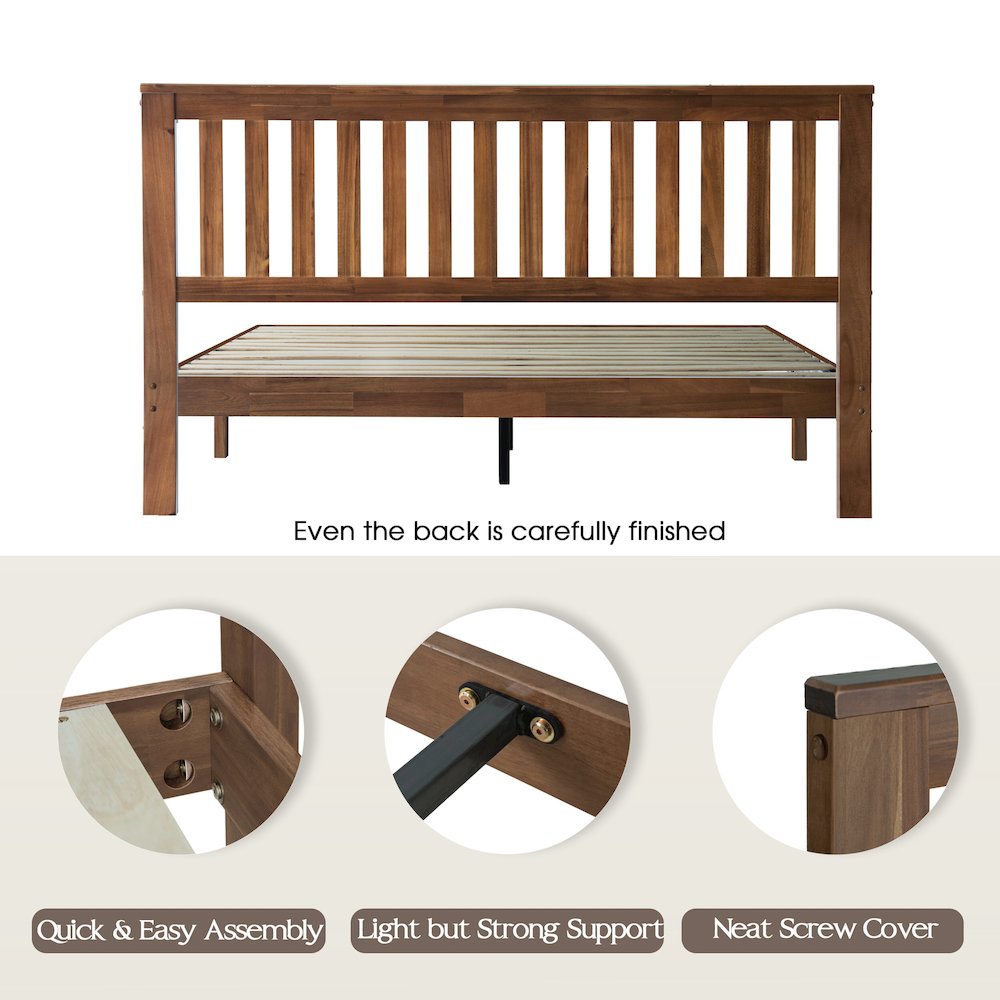 Full Wooden Platform Bed Frame, Walnut Finish, Morden Style. Picture 4
