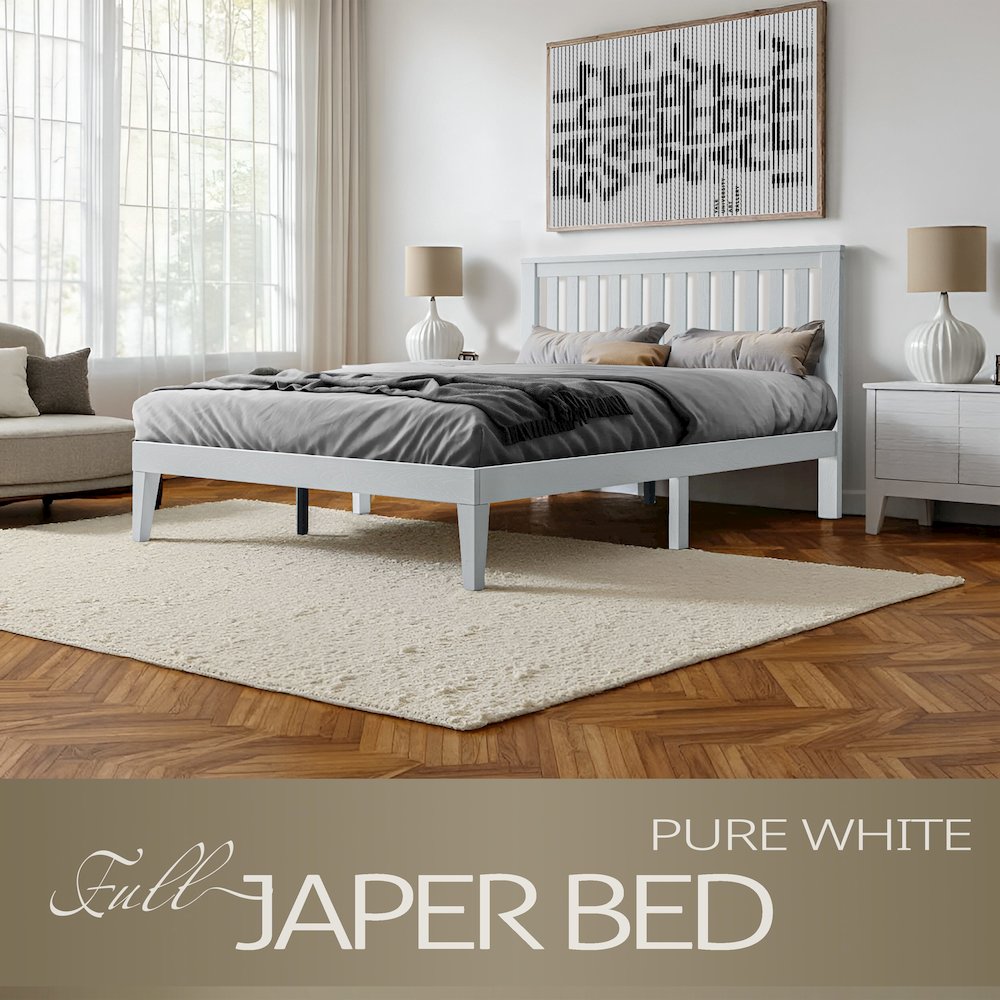 Full Wooden Platform Bed Frame, Pure White Finish, Morden Style. Picture 6