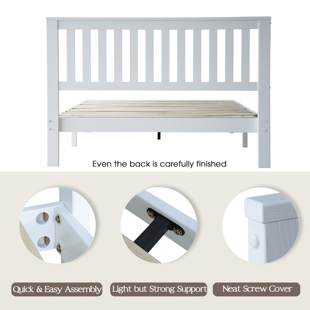 Full Wooden Platform Bed Frame, Pure White Finish, Morden Style. Picture 4