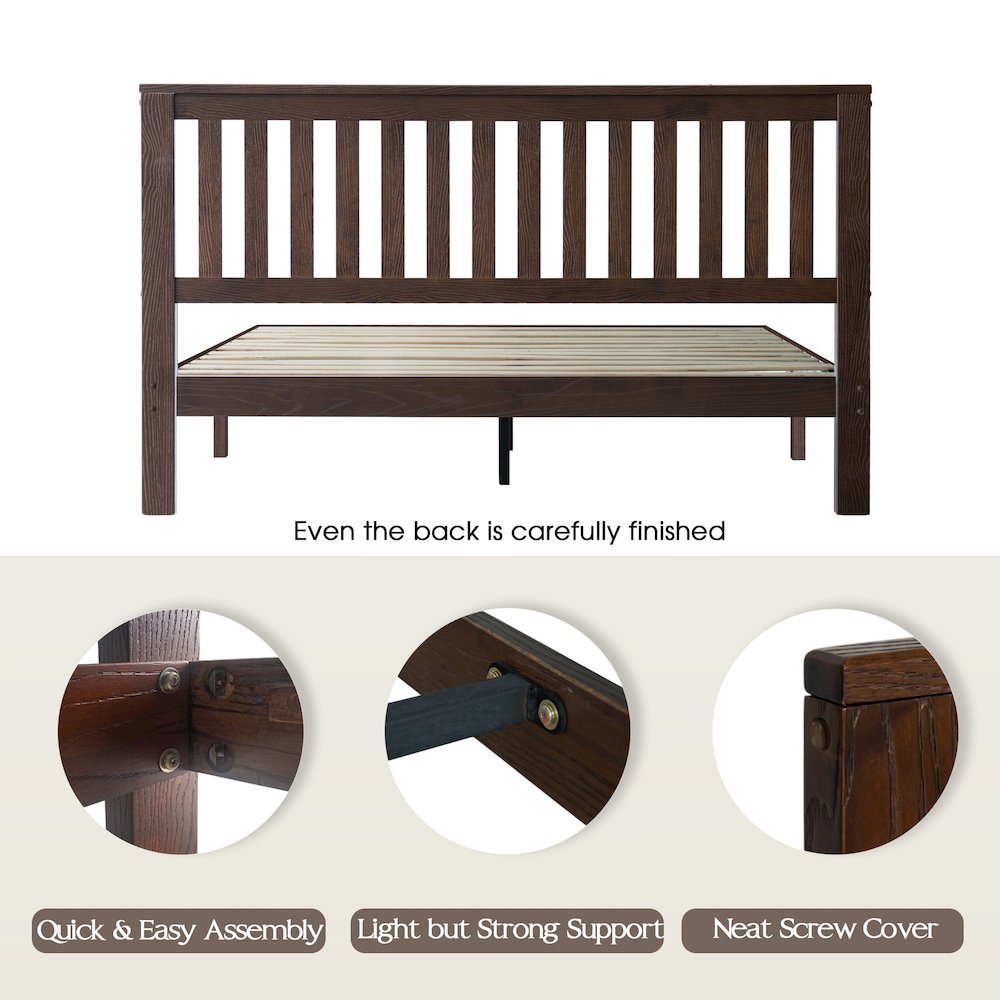Queen Wooden Platform Bed Frame, Dark Roast Oak Finish, Morden Style. Picture 4