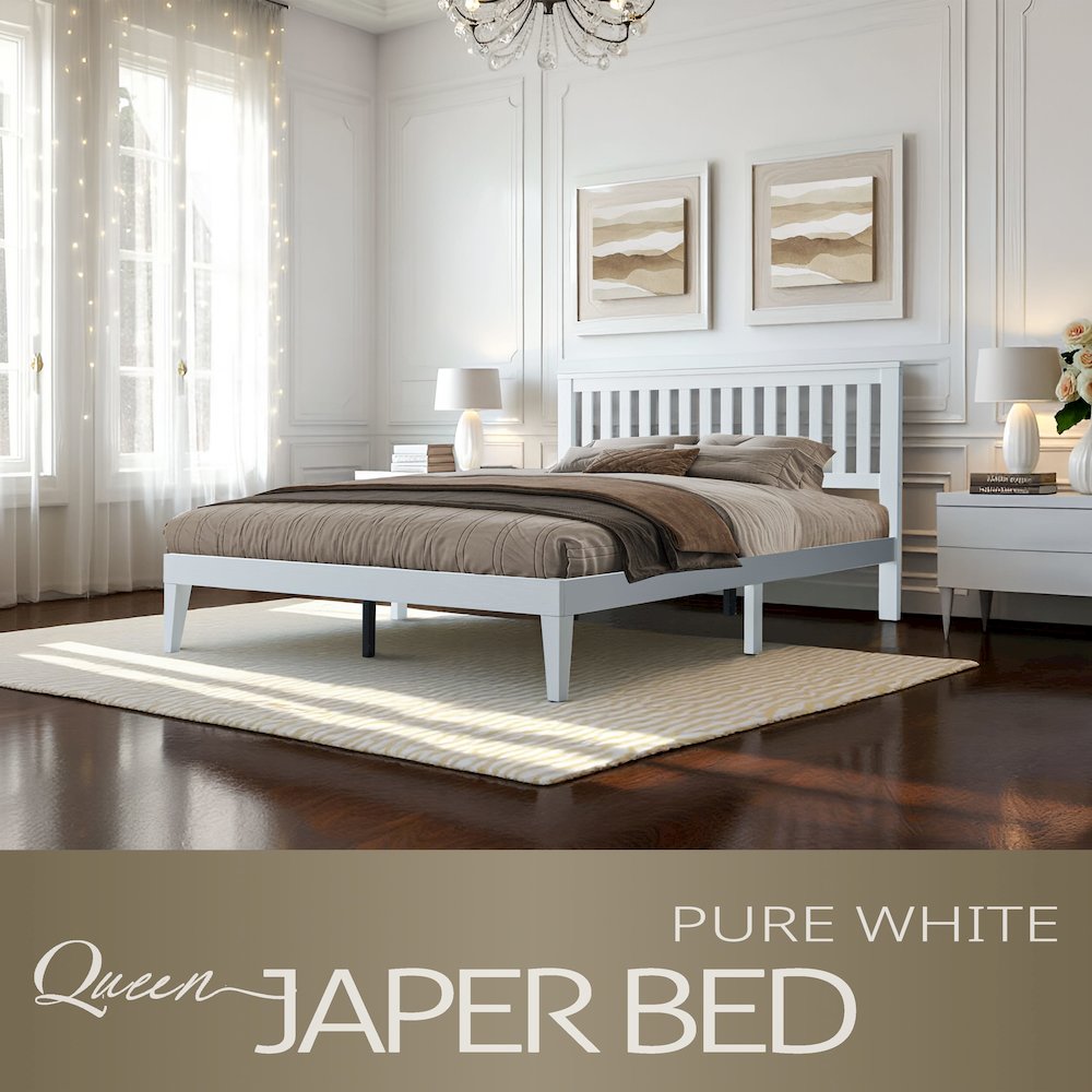 Queen Wooden Platform Bed Frame, Pure White Finish, Morden Style. Picture 6