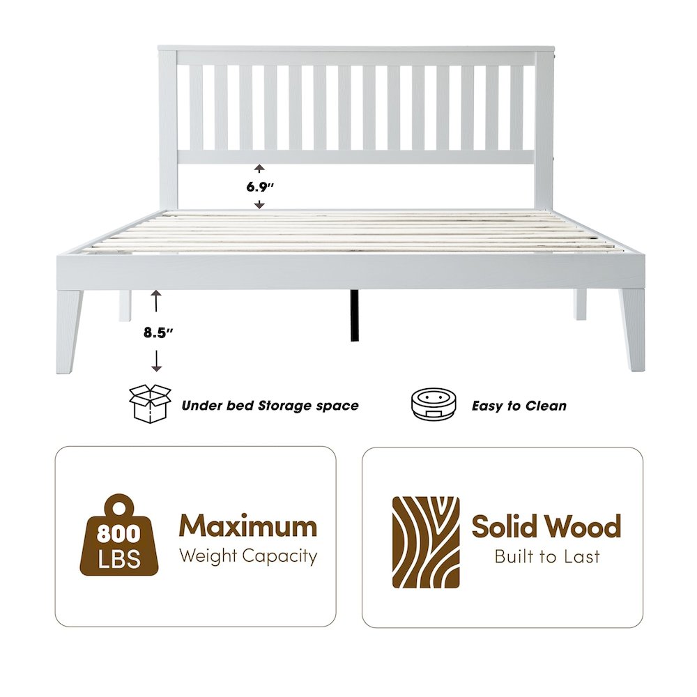 Queen Wooden Platform Bed Frame, Pure White Finish, Morden Style. Picture 1