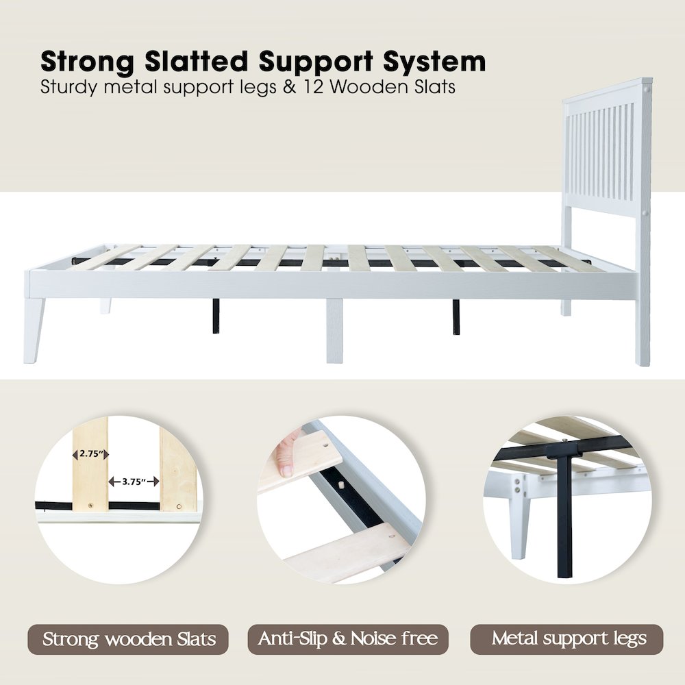 Queen Wooden Platform Bed Frame, Pure White Finish, Morden Style. Picture 3