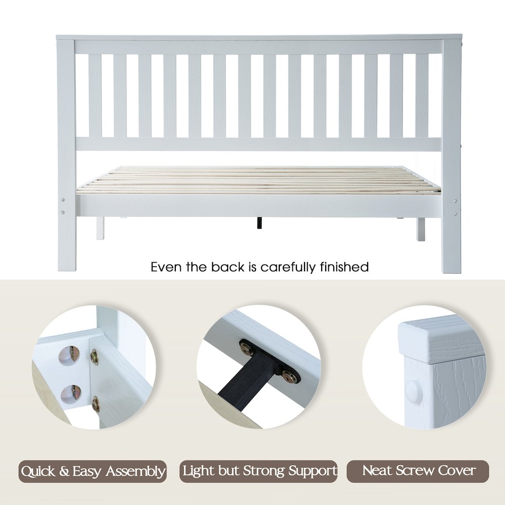Queen Wooden Platform Bed Frame, Pure White Finish, Morden Style. Picture 4