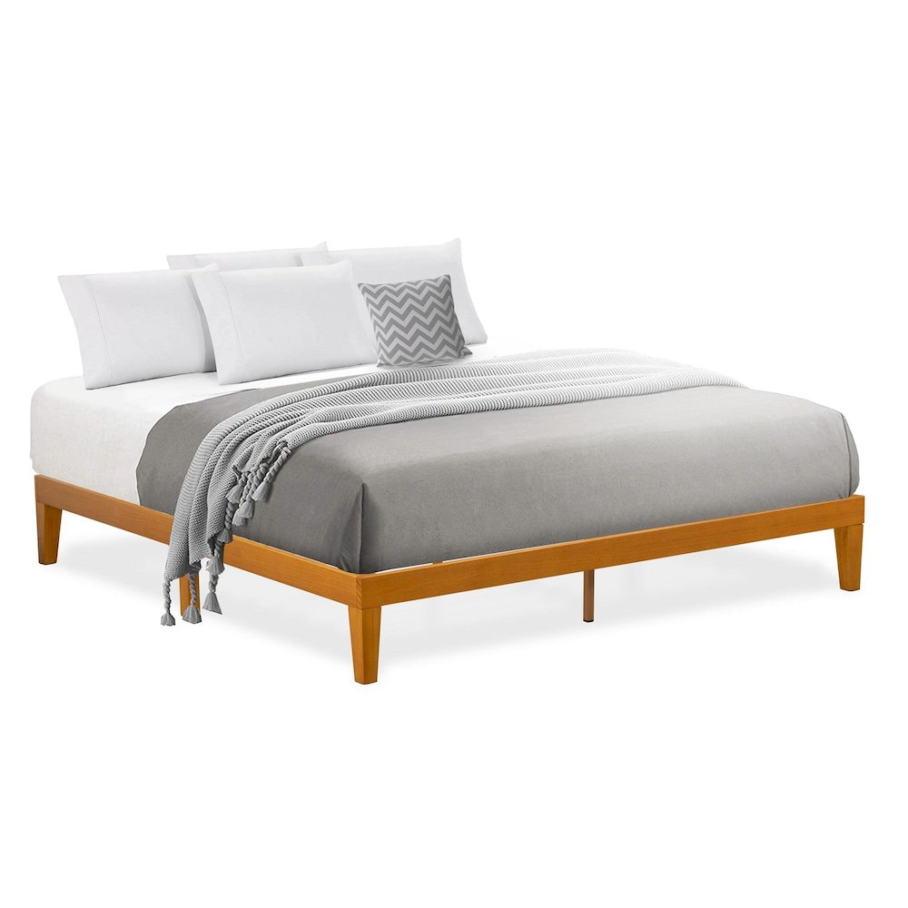 King Size Platform Bed Frame with 4 Legs and 2 Extra Center Legs - Oak Finish. Picture 9