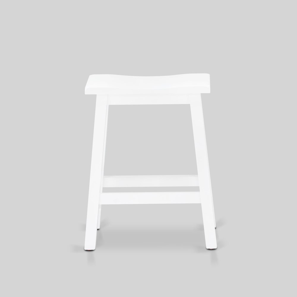 East West Furniture 4 Piece Mid Century Dining Set Contains a Dining Table, 2 Kitchen Stools with a Kitchen Bench - Wire Brushed Bright White Finish. Picture 3