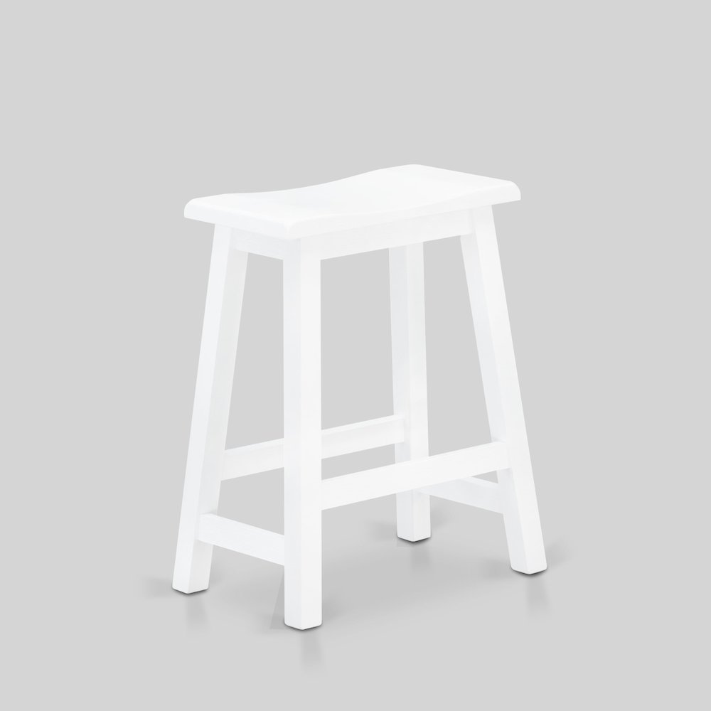 East West Furniture 4 Piece Mid Century Dining Set Contains a Dining Table, 2 Kitchen Stools with a Kitchen Bench - Wire Brushed Bright White Finish. Picture 4