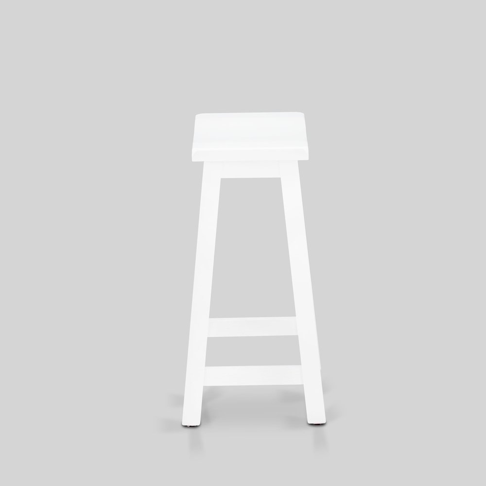East West Furniture 4 Piece Mid Century Dining Set Contains a Dining Table, 2 Kitchen Stools with a Kitchen Bench - Wire Brushed Bright White Finish. Picture 5