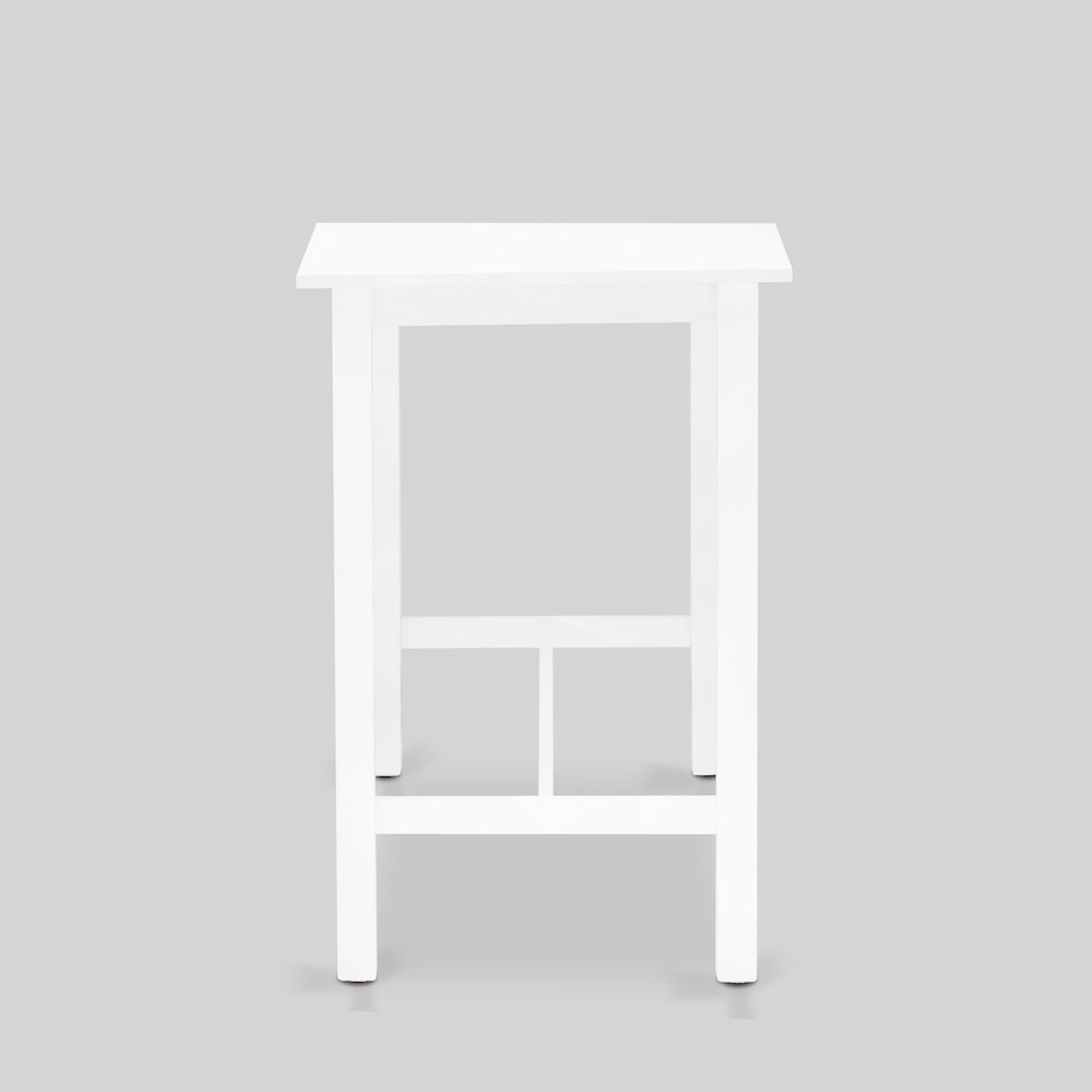 East West Furniture 4 Piece Mid Century Dining Set Contains a Dining Table, 2 Kitchen Stools with a Kitchen Bench - Wire Brushed Bright White Finish. Picture 6