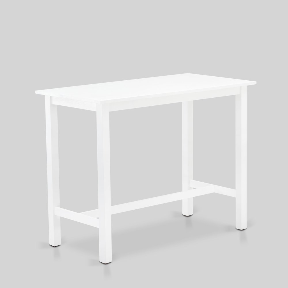 East West Furniture 4 Piece Mid Century Dining Set Contains a Dining Table, 2 Kitchen Stools with a Kitchen Bench - Wire Brushed Bright White Finish. Picture 7