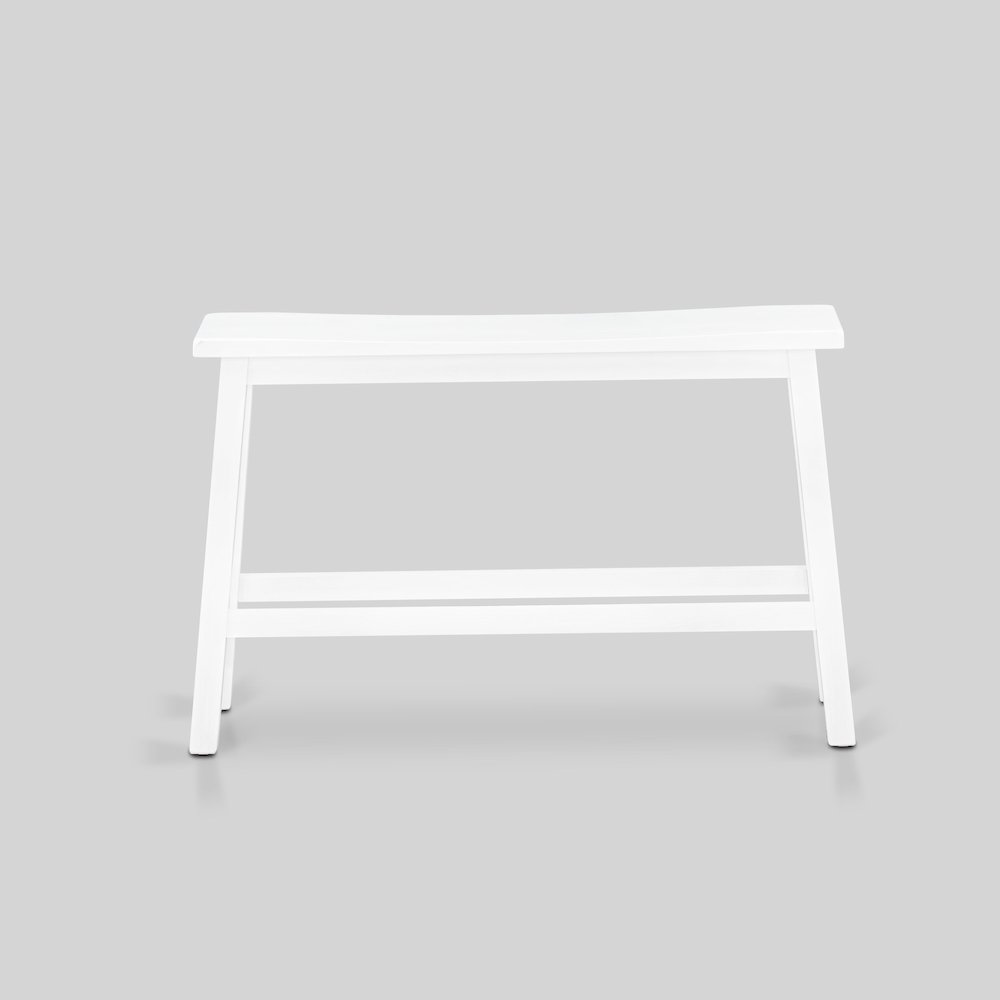 East West Furniture 4 Piece Mid Century Dining Set Contains a Dining Table, 2 Kitchen Stools with a Kitchen Bench - Wire Brushed Bright White Finish. Picture 8