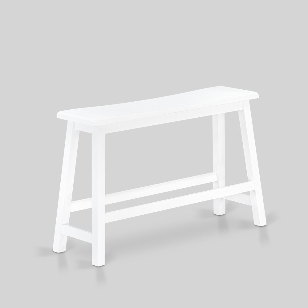 East West Furniture 4 Piece Mid Century Dining Set Contains a Dining Table, 2 Kitchen Stools with a Kitchen Bench - Wire Brushed Bright White Finish. Picture 9