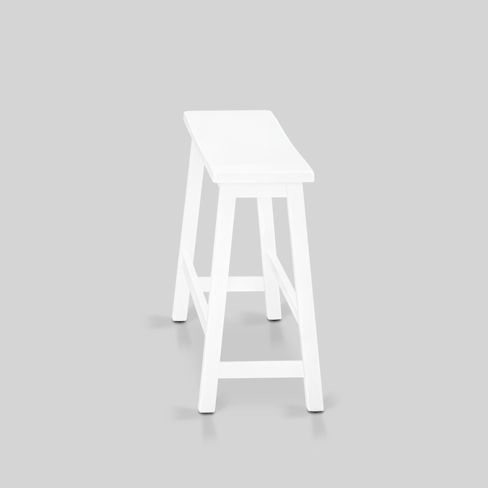 East West Furniture 4 Piece Mid Century Dining Set Contains a Dining Table, 2 Kitchen Stools with a Kitchen Bench - Wire Brushed Bright White Finish. Picture 10