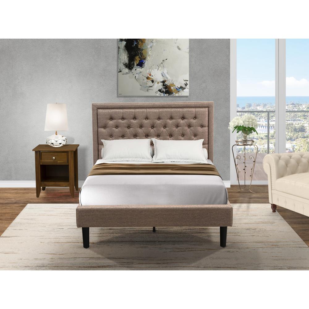 KD16F-1GA08 2 Pc Full Bed Set - Platform Bed Dark Khaki Headboard with 1 Wood Night Stand - Black Finish Legs. Picture 8
