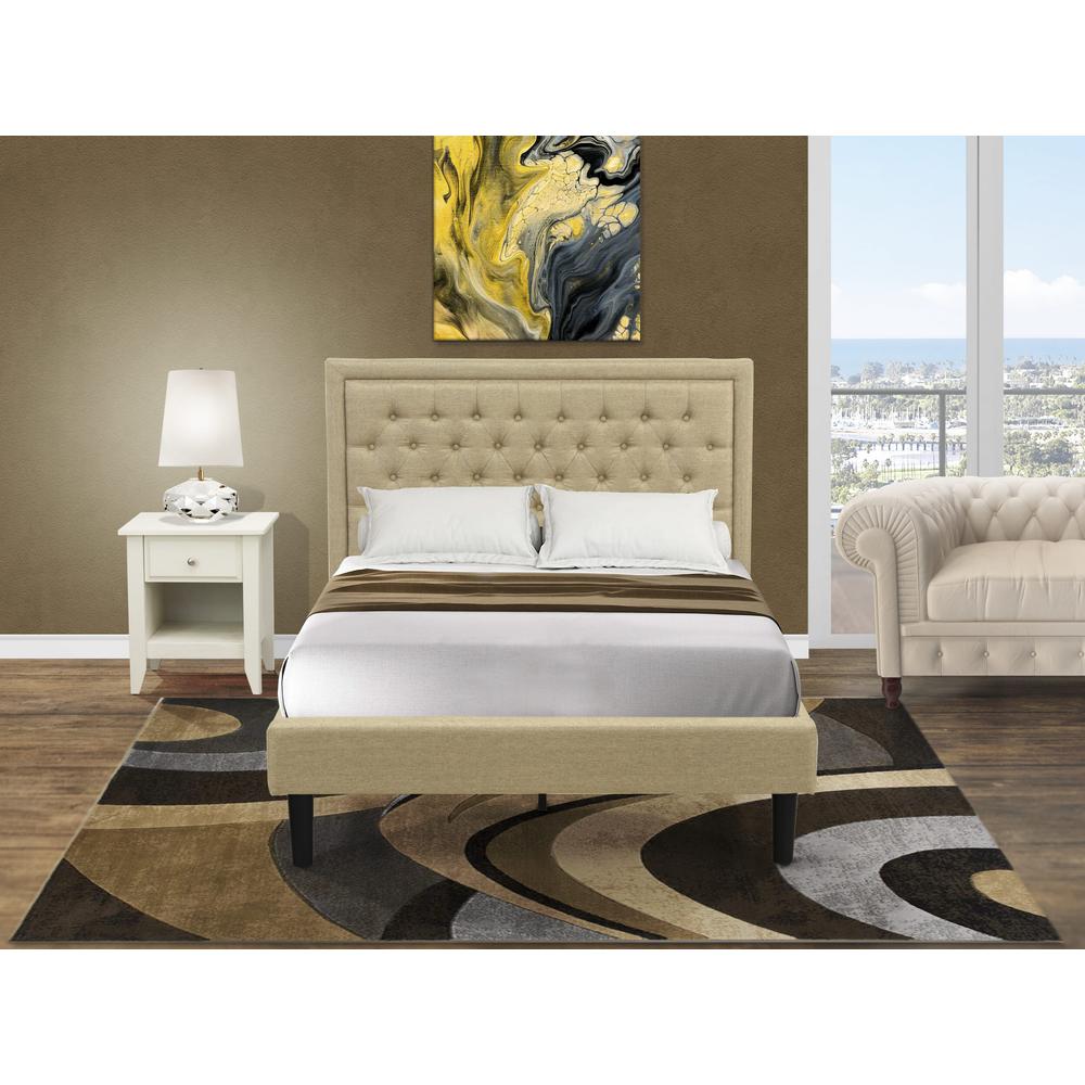 KD16F-1GA0C 2 Pc Full Size Bed Set - Platform Bed Dark Khaki Headboard with 1 Nightstand - Black Finish Legs. Picture 8