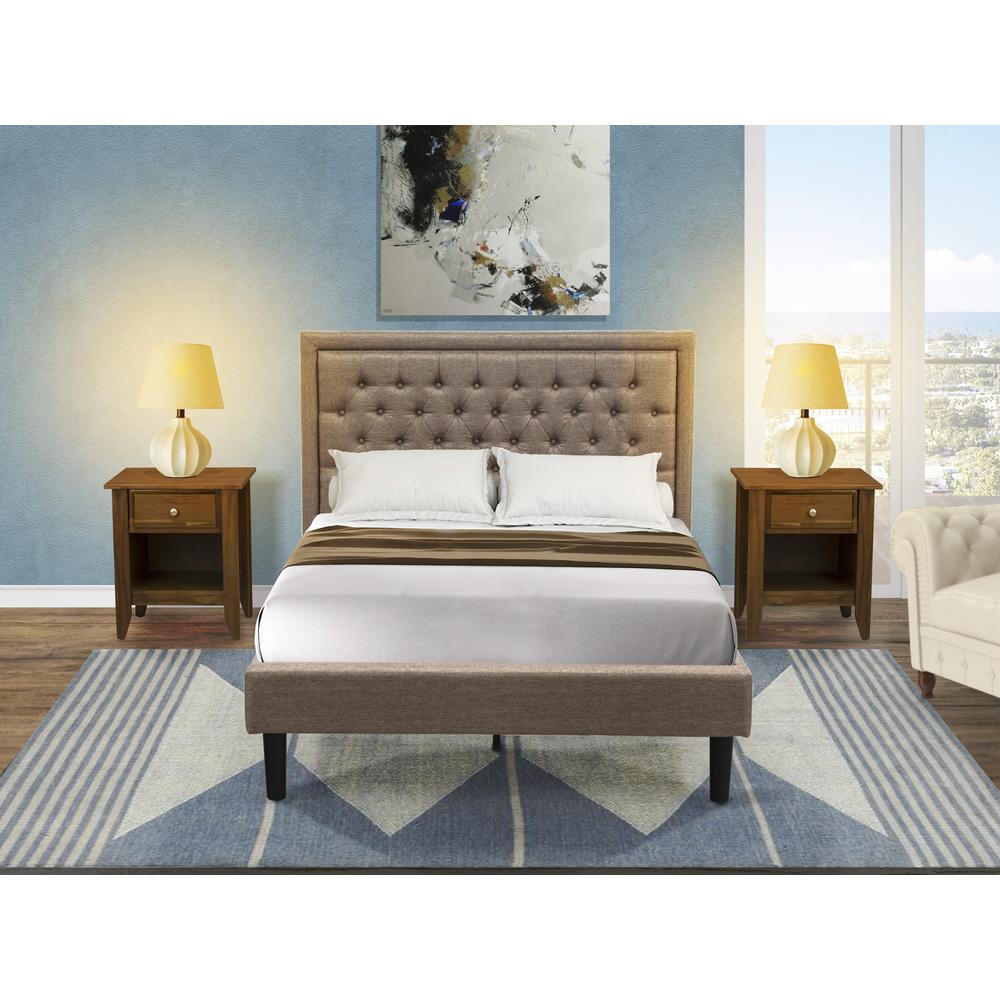 KD16F-2GA08 3 Piece Bedroom Set - Platform Bed Dark Khaki Headboard with 2 nightstands - Black Finish Legs. Picture 8