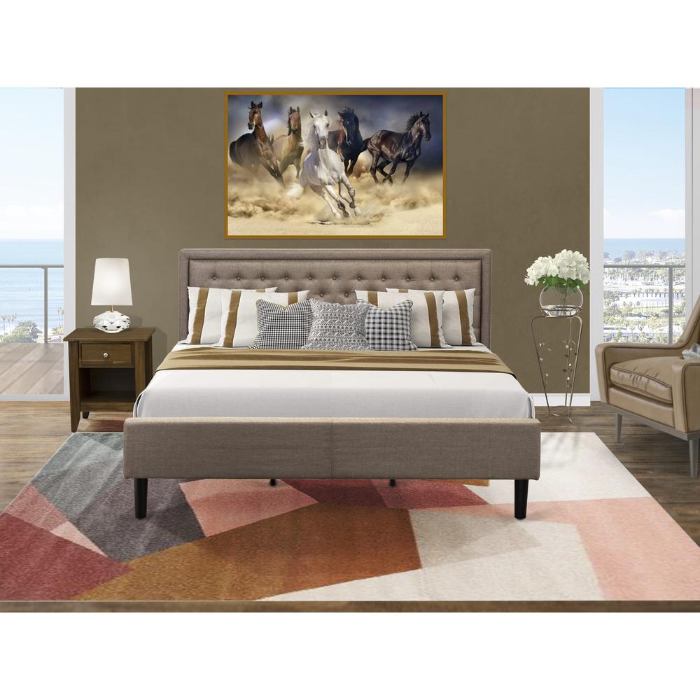 KD16K-1GA08 2 Pc Bedroom Set - Wood Bed Frame Dark Khaki Headboard with 1 Small Nightstand - Black Finish Legs. Picture 8