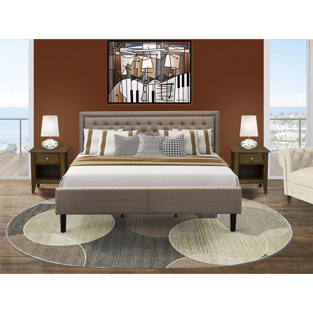 KD16K-2GA08 3 Piece Bedroom Set - Platform Bed Dark Khaki Headboard with 2 nightstands - Black Finish Legs. Picture 8