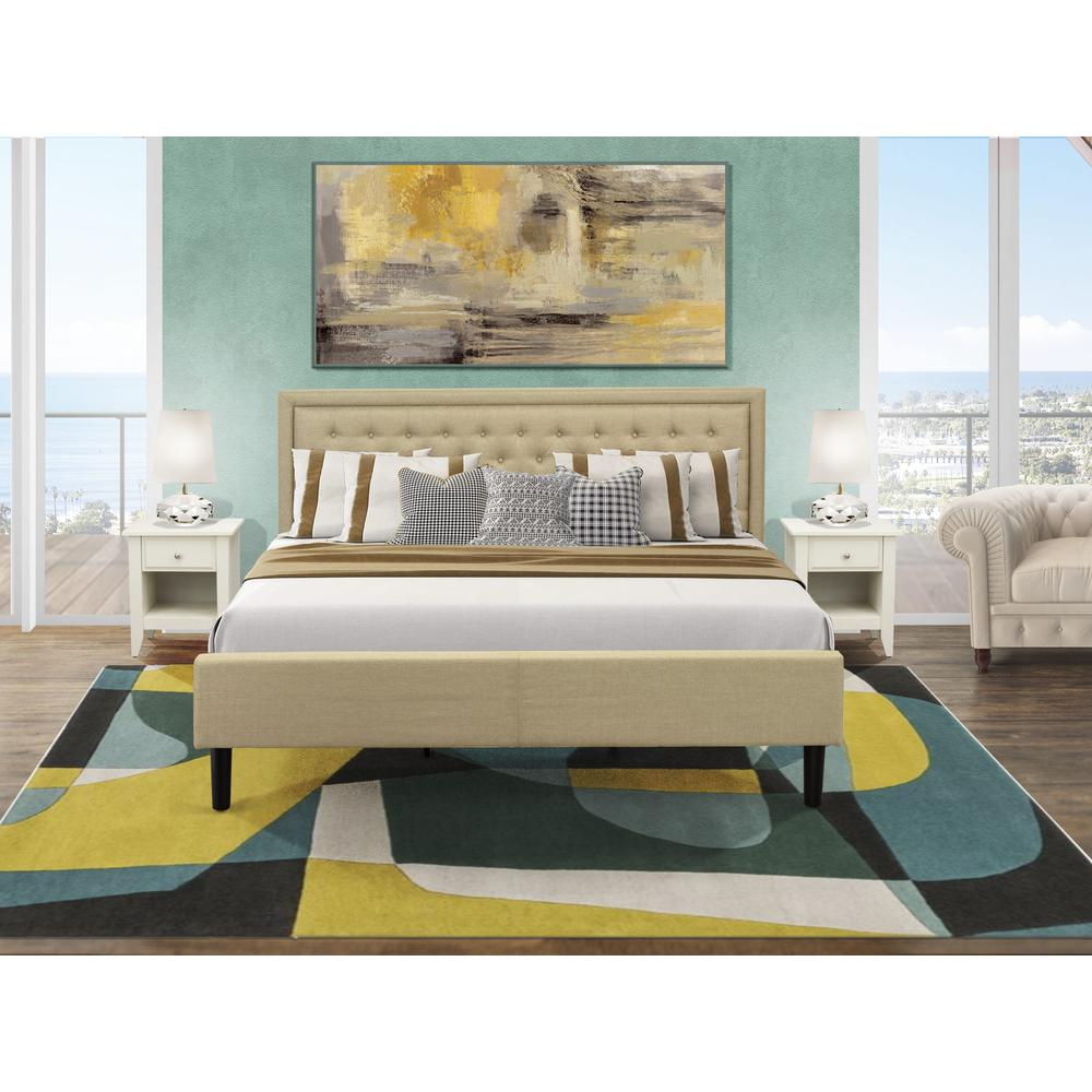 KD16K-2GA0C 3 Piece Bed Set - King Bed Dark Khaki Headboard with 2 Mid Century Nightstand - Black Finish Legs. Picture 8