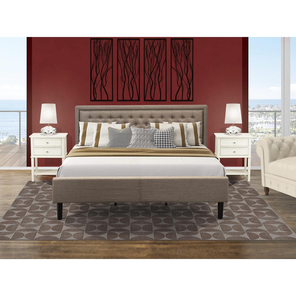 KD16K-2VL0C 3 Pc Bedroom Set - Wooden Bed Dark Khaki Headboard with 2 Wood Night Stand - Black Finish Legs. Picture 8