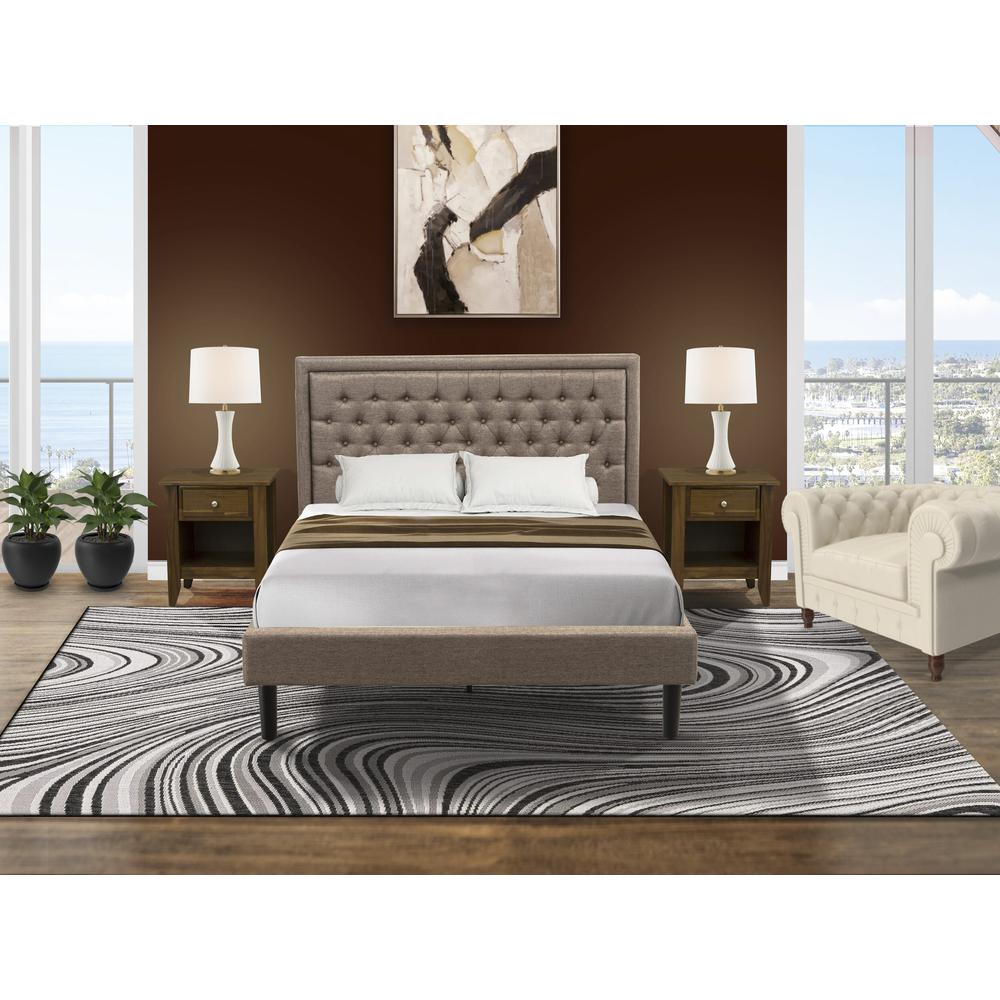 KD16Q-2GA08 3 Pc Queen Bedroom Set - Queen Bed Dark Khaki Headboard with 2 Night Stand - Black Finish Legs. Picture 8