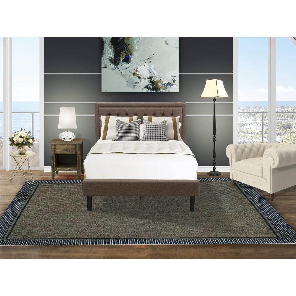 KD18F-1GA07 2 Pc Bed Set - Full Size Bed Frame Brown Headboard with 1 Wooden Night Stand - Black Finish Legs. Picture 8