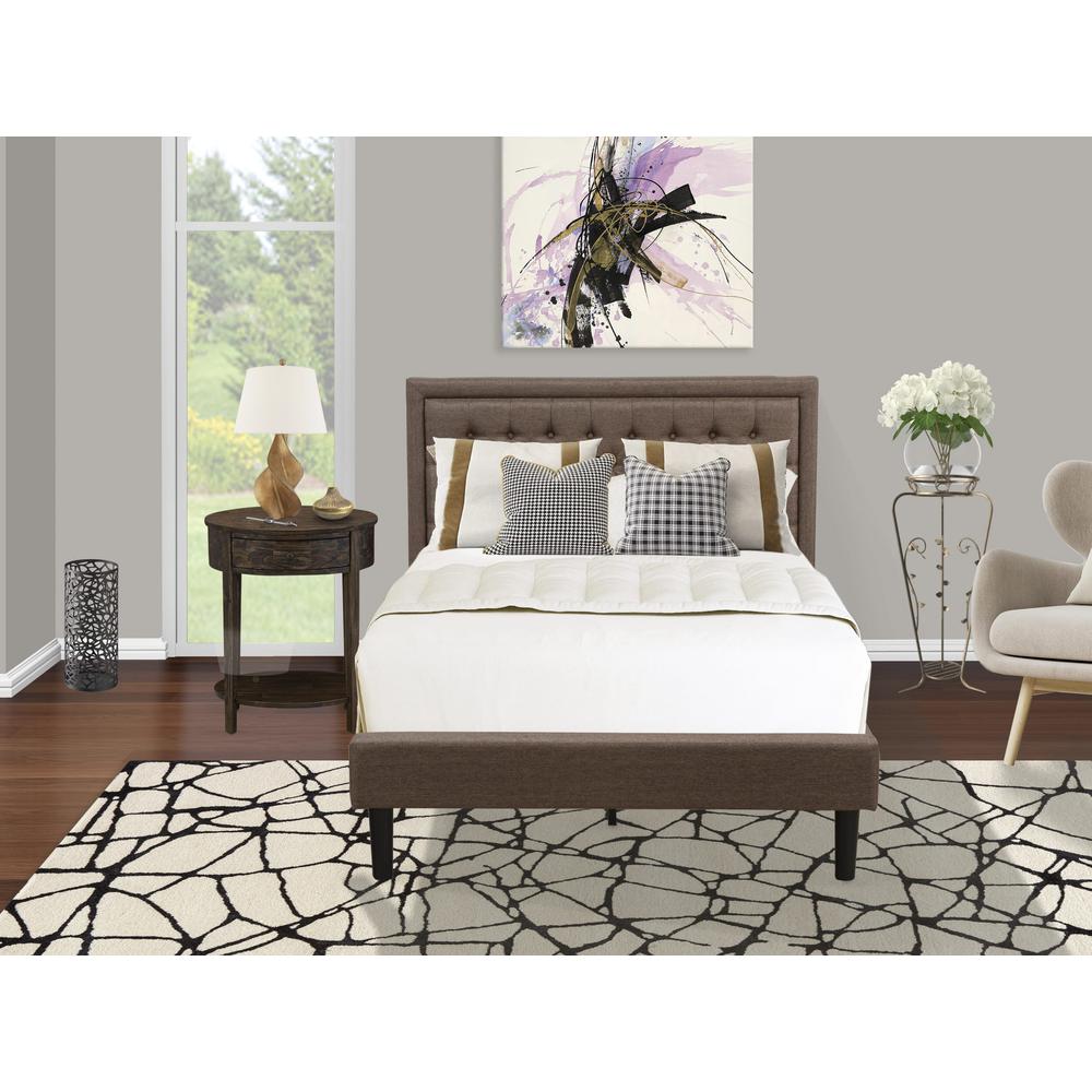 KD18F-1HI07 2 Piece Full Bedroom Set - Bed Frame Brown Headboard with 1 Wood Nightstand - Black Finish Legs. Picture 8
