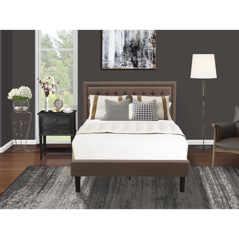 KD18F-1VL06 2 Piece Wooden Bedroom Set - Wood Bed Frame Brown Headboard with 1 Nightstand - Black Finish Legs. Picture 8