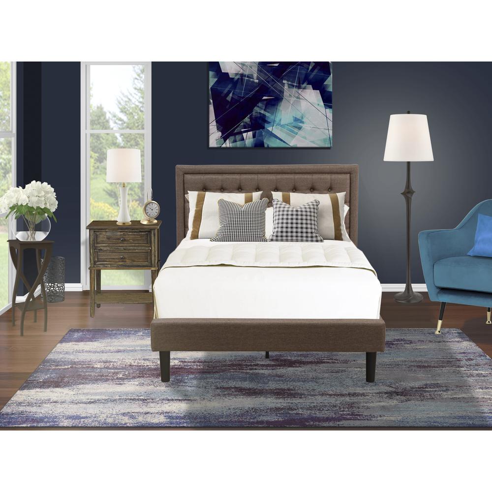 KD18F-1VL07 2 Pc Wooden Bedroom Set - Modern Bed Frame Brown Headboard with 1 Nightstand - Black Finish Legs. Picture 8