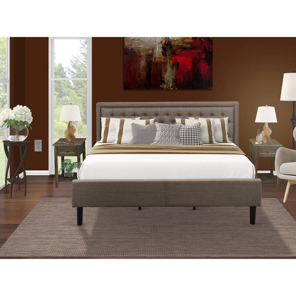 KD18K-2DE07 3 Piece King Size Bed Set - Platform Bed Brown Headboard with 2 Night Stand - Black Finish Legs. Picture 8