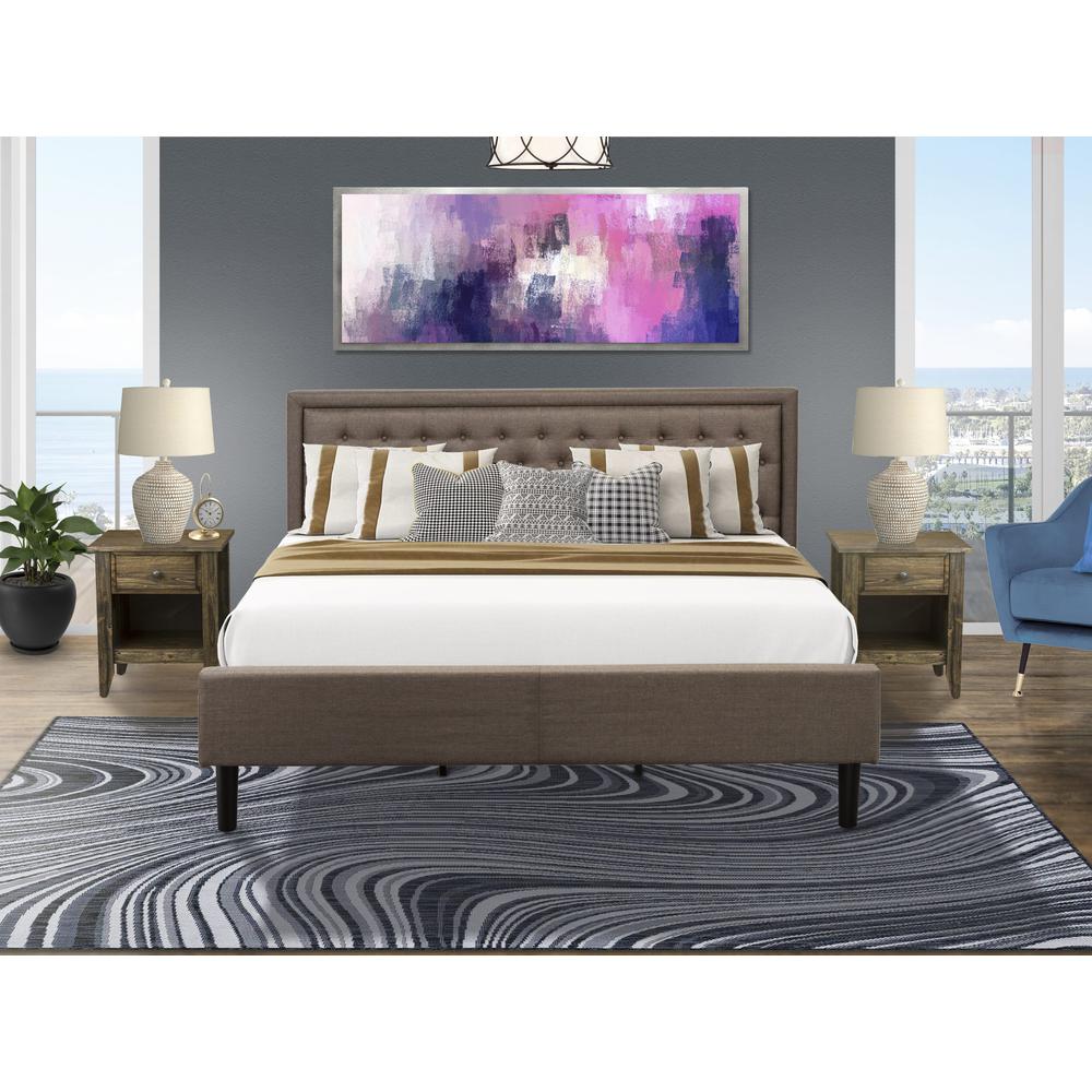 KD18K-2GA07 3 Piece King Bed Set - Wooden Bed Frame Brown Headboard with 2 Night Stands - Black Finish Legs. Picture 8