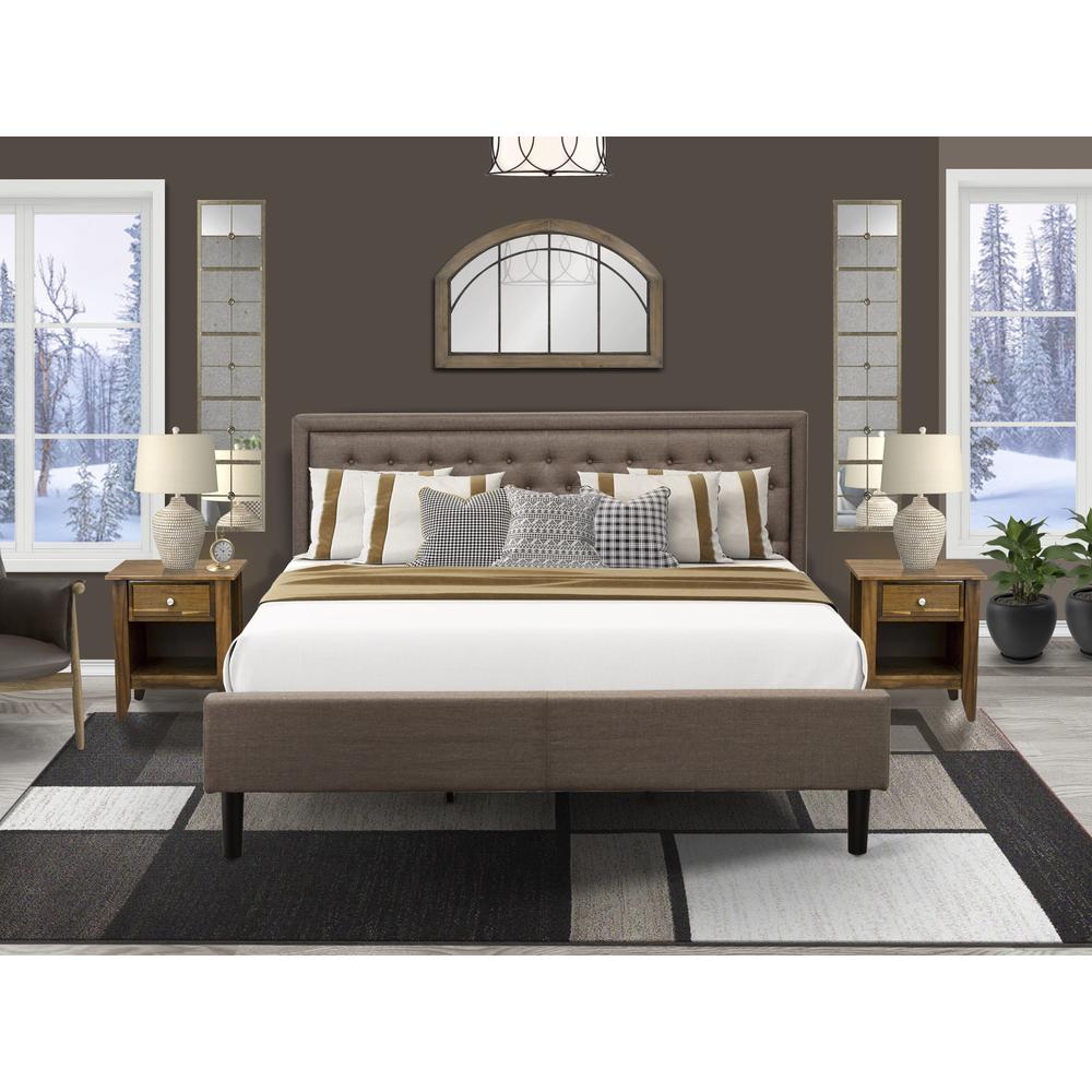 KD18K-2GA08 3 Piece Bedroom Set - King Platform Bed Brown Headboard with 2 Night Stand - Black Finish Legs. Picture 8