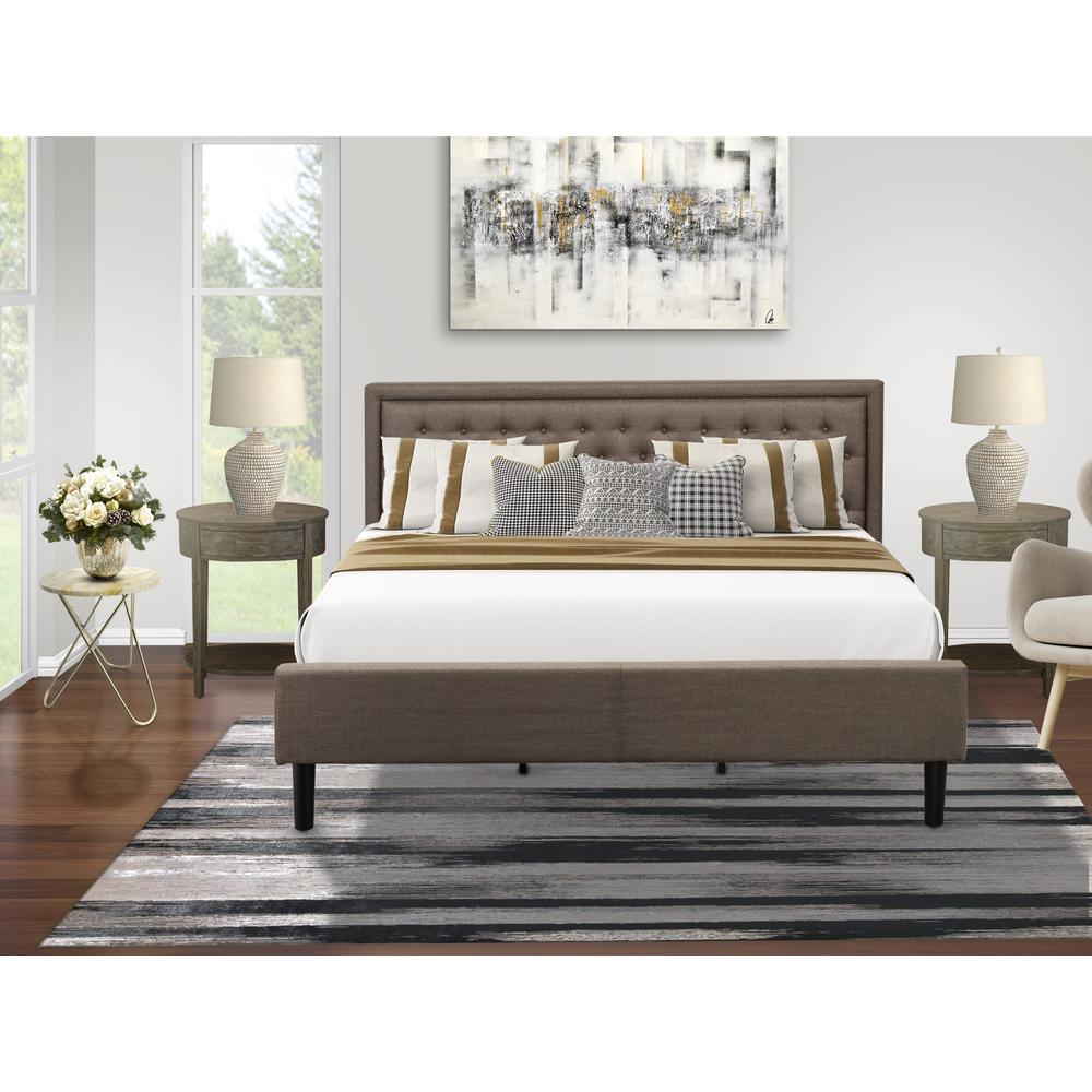 KD18K-2HI07 3 Piece King Bedroom Set - King Bed Brown Headboard with 2 Wooden Nightstand - Black Finish Legs. Picture 8