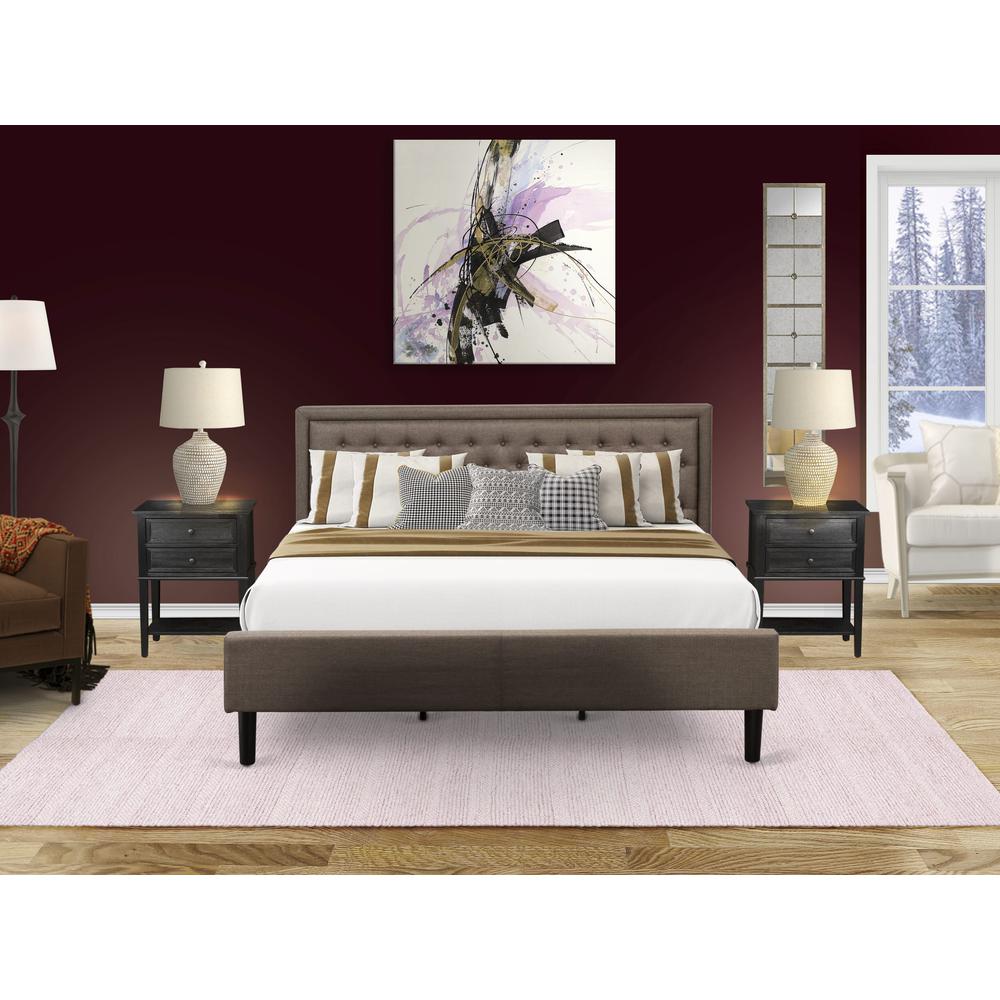 KD18K-2VL06 3 Pc King Bedroom Set - Bed Frame Brown Headboard with 2 Modern Nightstand - Black Finish Legs. Picture 8