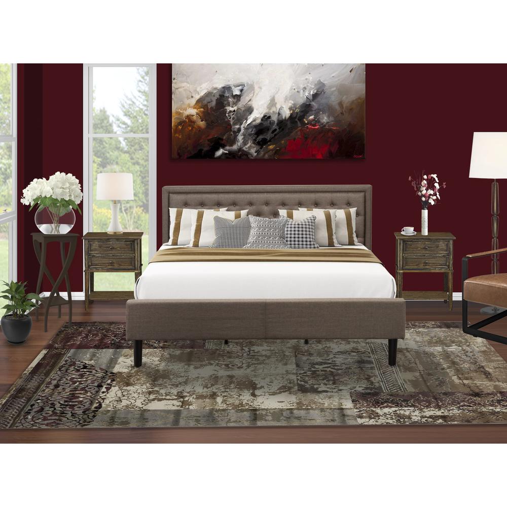 KD18K-2VL07 3 Pc Bed Set - King Size Platform Bed Brown Headboard with 2 Night Stand - Black Finish Legs. Picture 8