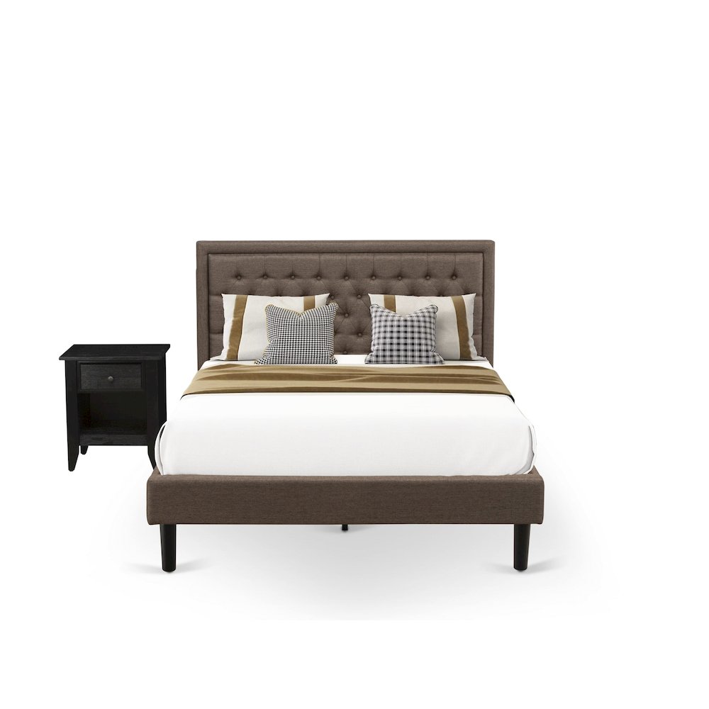 KD18Q-1GA06 2 Piece Queen Bed Set - Wooden Bed Frame Brown Headboard with 1 Night Stand - Black Finish Legs. Picture 1