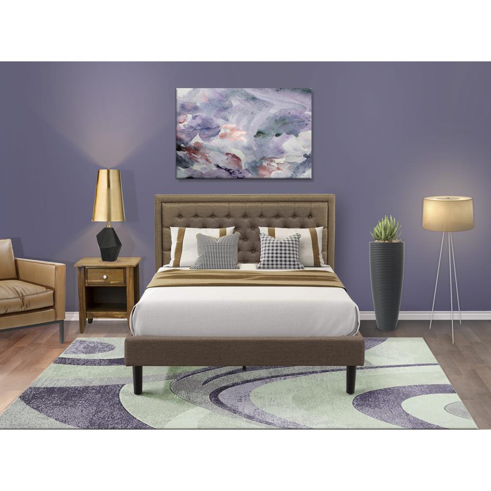 KD18Q-1GA08 2 Piece Queen Size Bed Set - Bed Frame Brown Headboard with 1 Wood Night Stand - Black Finish Legs. Picture 2